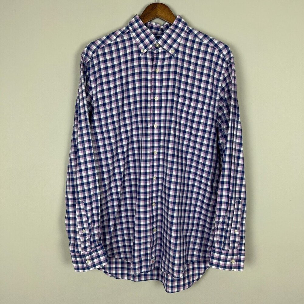 Vineyard Vines Shirt Men Large Blue Pink Plaid Check Slim Fit Murray Button Down